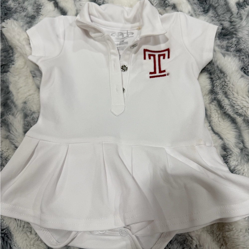 White Temple University Baby Dress with Red T Logo